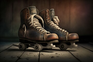 Antique roller skates illustration, 80s and 90s style, retro, background. Generative AI