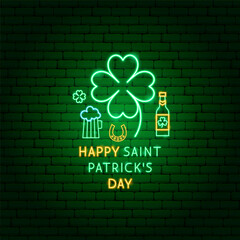 Canvas Print - Happy Saint Patricks Day Neon Label. Vector Illustration of Green 17 March Holiday Glowing Led Electric Light.