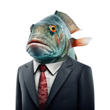 Portrait Of A Fish Dressed In A Formal Business Suit On White Background, Transparent Png, Generative Ai