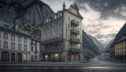 Wall Mural - Berglandschaft in Österreich Tirol Salzkammergut mit Bergen Seen Flüssen Illustration Background Hintergrund Photorealismus Cover Generative AI Digital Art Kunst