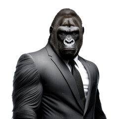 Wall Mural - Portrait of a gorilla dressed in a formal business suit on white background, transparent png, generative ai