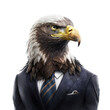 Portrait of a eagle dressed in a formal business suit on white background, transparent png, generative ai