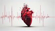 Сердце человека и кардиограмма на белом фоне. 
 Generative AI.