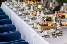 A Large Table With A Tablecloth Served