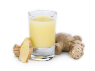 Wall Mural - Fresh homemade Ginger Juice on transparent background (selective focus)