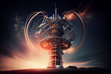 5G global network technology tower - concept illustration. generative AI