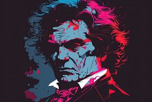 Magelang, Indonesia, January 29, 2019 A Vibrant Pop Art Portrait Of The German Composer And Pianist Ludwig Van Beethoven. Generative AI