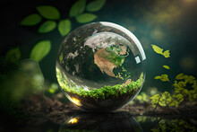 Glass Globe In The In Nature Concept For Eco Friendly Enviroment And Conservation. Generative Ai.