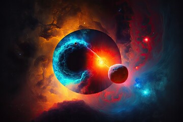 Wall Mural - background with space. red and blue nebula with a star field and a sun. paint by numbers. generative