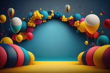 Colorful Birthday Background With Balloons And Place For Text. Illustration AI Generative