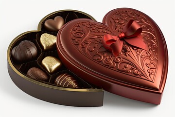 Sticker - A velvet heart shaped gift box filled with decadent Valentine's Day chocolates. Generative AI