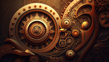 Old Gold And Gears - Abstract Steampunk Background - Generative AI