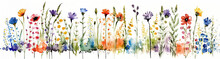 Colorful Wildflowers - Watercolor Painting Of Flowers On White Background For Banners, Borders- Generative AI
