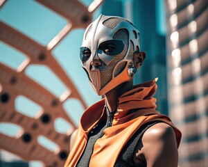 Wall Mural - Street Fashion Mask in Mars City. Generative AI.