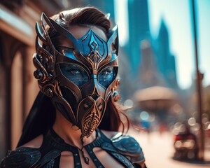 Wall Mural - Street Fashion Mask in Mars City. Generative AI.