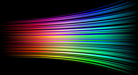 Wall Mural - Abstract light trails on the dark background. speed light line motion blur on dark background, data transfer simulation