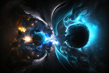Wall Mural - computer generated abstract background featuring a cosmic battle between matter and antimatter, dark