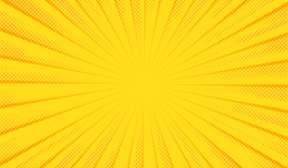 Wall Mural - Yellow comics background. Abstract lines backdrop. Bright sunrays. Design frames for title book. Texture explosive polka. Beam action. Pattern motion flash. Rectangle fast boom. Vector illustration
