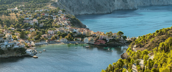 Picturesque Assos town on Kefalonia island, Ionian sea, Greece.