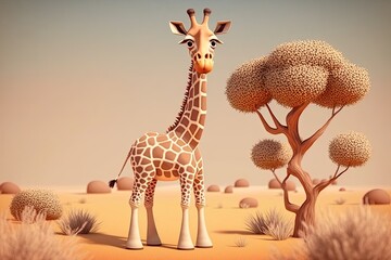 Wall Mural - Cute Cartoon Giraffe (Created with Generative AI)