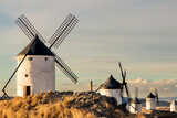 Traditional windmill on a mountain at sunset of Consuegra, Toledo province, Castilla la Mancha, Spain