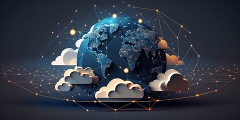 global data transfer cloud computing technology concept. cloud icons with connections on abstract po