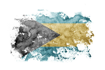  Bahamas, Bahamian flag background painted on white paper with watercolor.