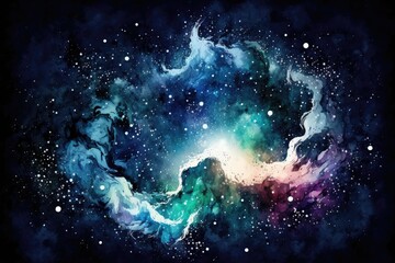 Wall Mural - Background in watercolor space. Galaxy and stars in the night sky painted on a canvas. Generative AI