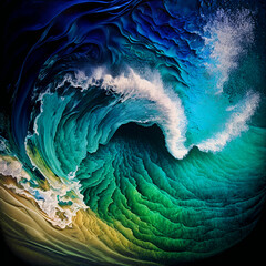 Teal Blue Green Yellow Wave Crashes