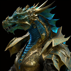 Wall Mural - golden dragon on black