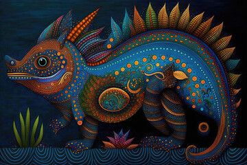 Wall Mural - Bright illustration of mexican alebrijes imaginary creatures in colorful style