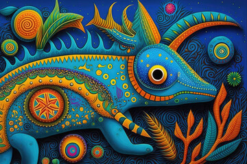 Wall Mural - brightly colored Mexican folk art style animal paintings of fantastical creatures