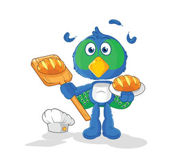 Poster - peacock baker with bread. cartoon mascot vector