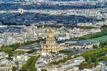 Sticker - Aerial view of Les Invalides Cathedral dome in Paris. France