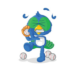 Wall Mural - peacock baseball pitcher cartoon. cartoon mascot vector