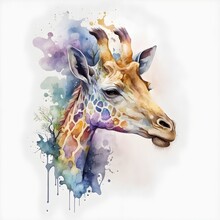Giraffe Logo Japanese Watercolour Style Made With Generative AI