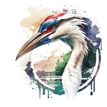 Stork Logo Japanese Watercolour Style Made With Generative AI
