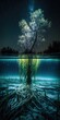 underwater shot of a mysterious swamp bioluminescent light painting Generative AI