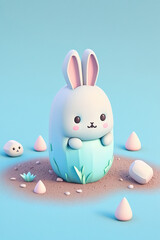 Sticker - A cute 3d easter bunny, easter eggs, , Generative AI 