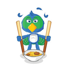 Poster - peacock eat noodle cartoon. character mascot vector