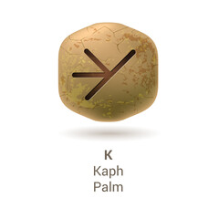 Sticker - Illustration of Runic Stone with Letter K, Kaph, or Palm from Phoenician Alphabet on White Background