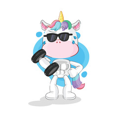 Wall Mural - unicorn lifting dumbbell vector. cartoon character