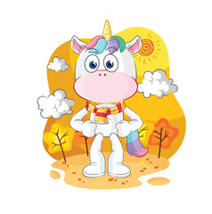 Wall Mural - unicorn in the autumn. cartoon mascot vector