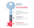 Infographic template with key divided on 3 segments, key to success concept