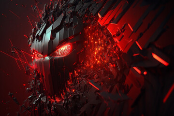cyber attack concept, danger red face mask illustration Generative AI