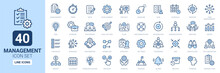 Management Icon Set. Containing Time Development, Task, Deadline, Plan, Manage, Setting And Process Outline Icons. Line Icons Vector Collection.