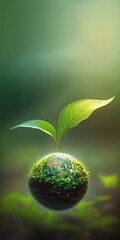 green nature social media background concept for earth day with plant seed in the forest growing on 