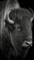 texas bison black and white background 