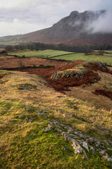 Wall Mural - Stunning Winter sunset golden hour landscape image of view from Wast Water over countryside in Lake District towards the Western district