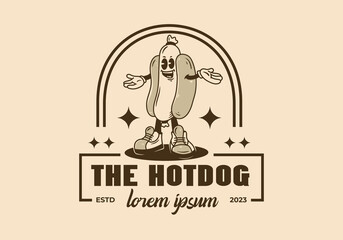 Wall Mural - Mascot character design of standing hotdog badge